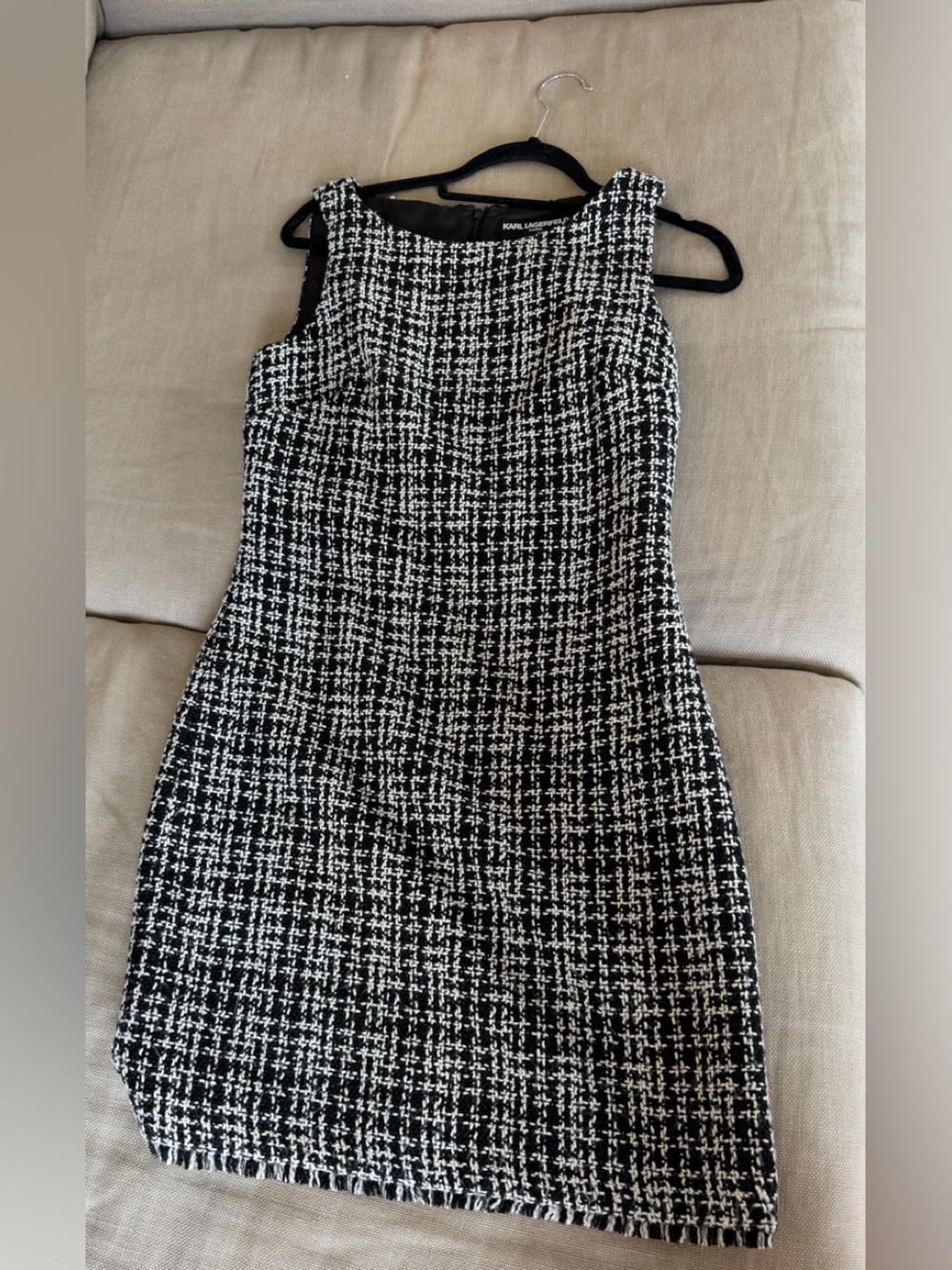 Classic Black & White Tweed Pencil Dress